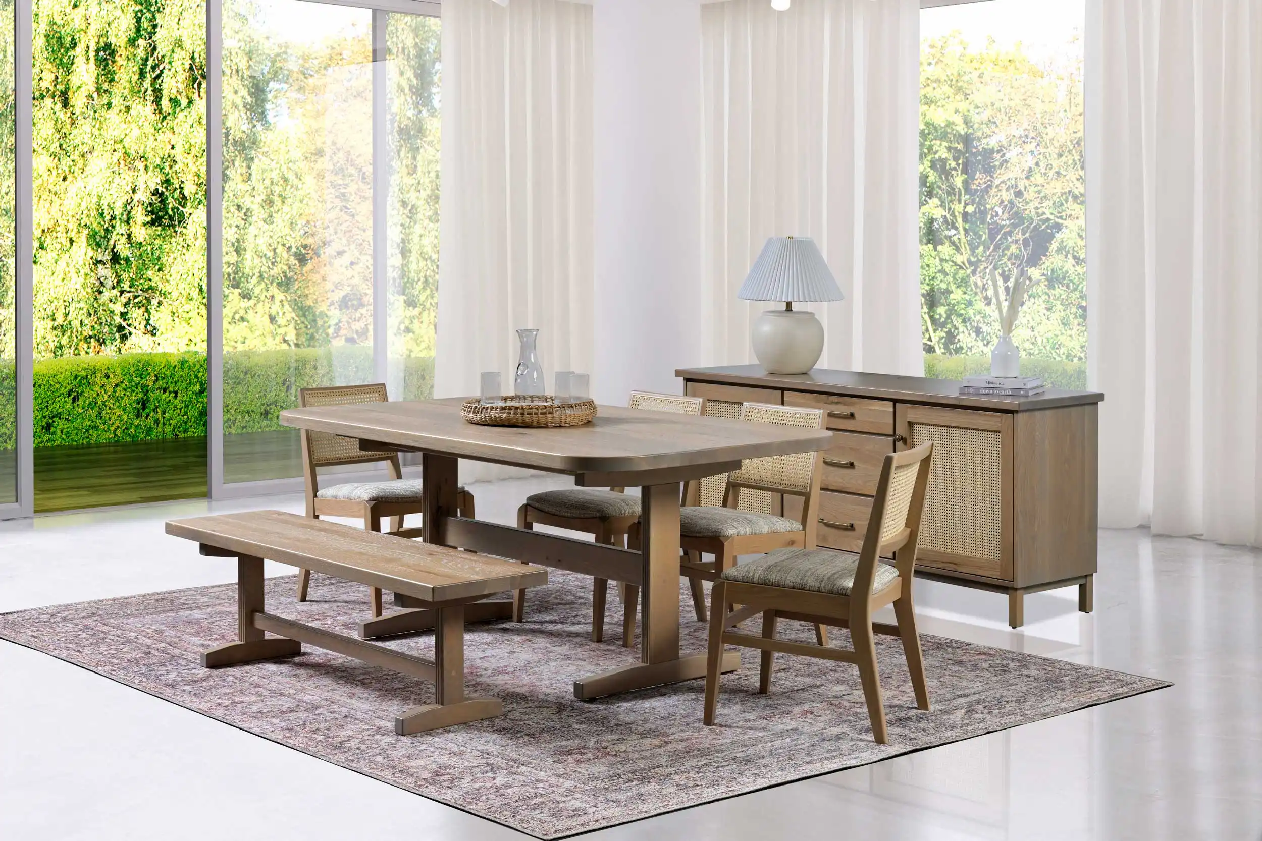 Amish Provence Solid Hardwood Dining Bench - No, , 60", , , , , Rustic White Oak, Seashell Amish Provence Solid Hardwood Dining Bench - 281-509-YBKZE
