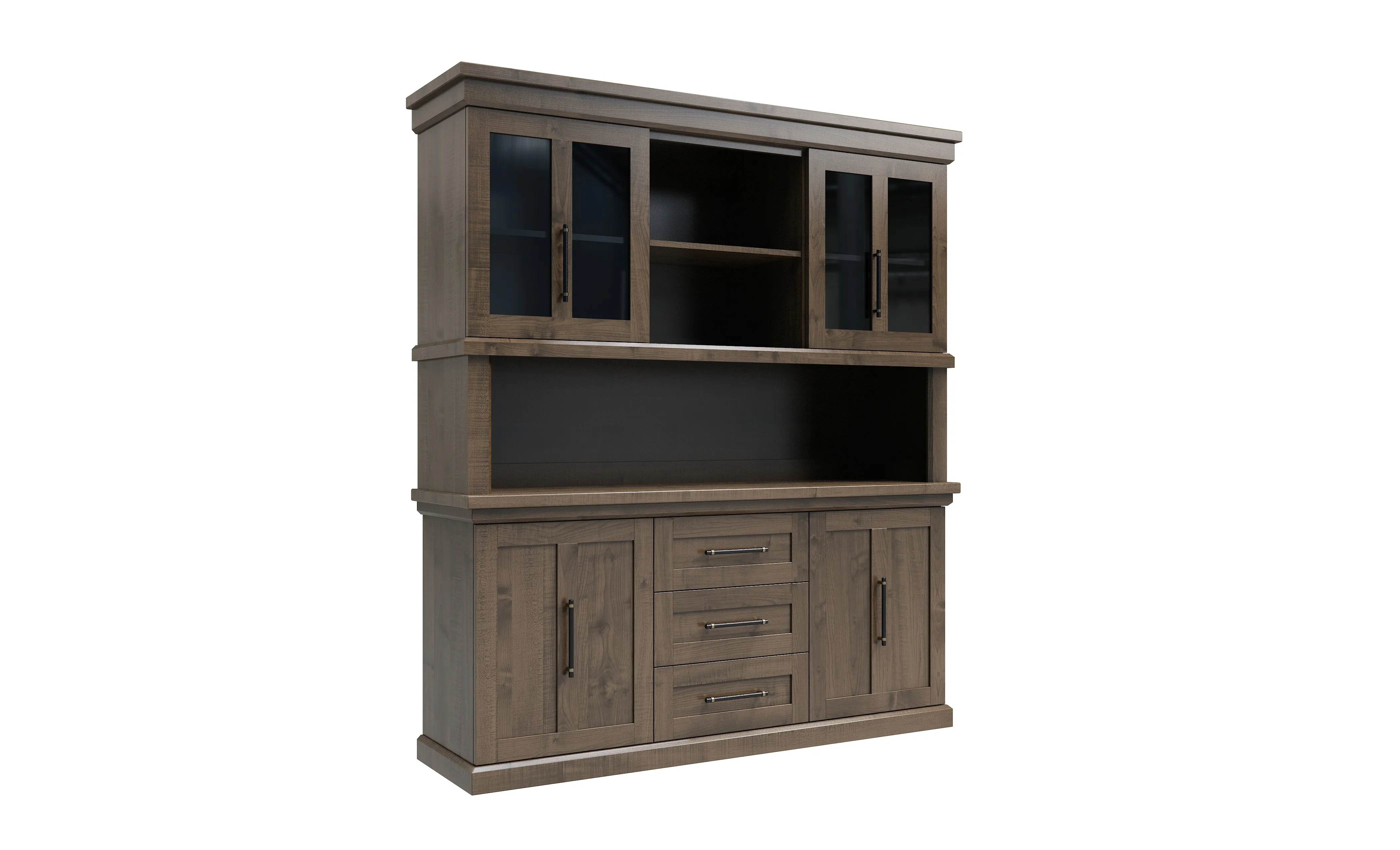 Amish Santorini Solid Hardwood Dining Hutch - No, , , , , Brown Maple, FC32786 Lightbrown, Black Pulls, 5192-MBBG Amish Santorini Solid Hardwood Dining Hutch - 281-518-0542765AL