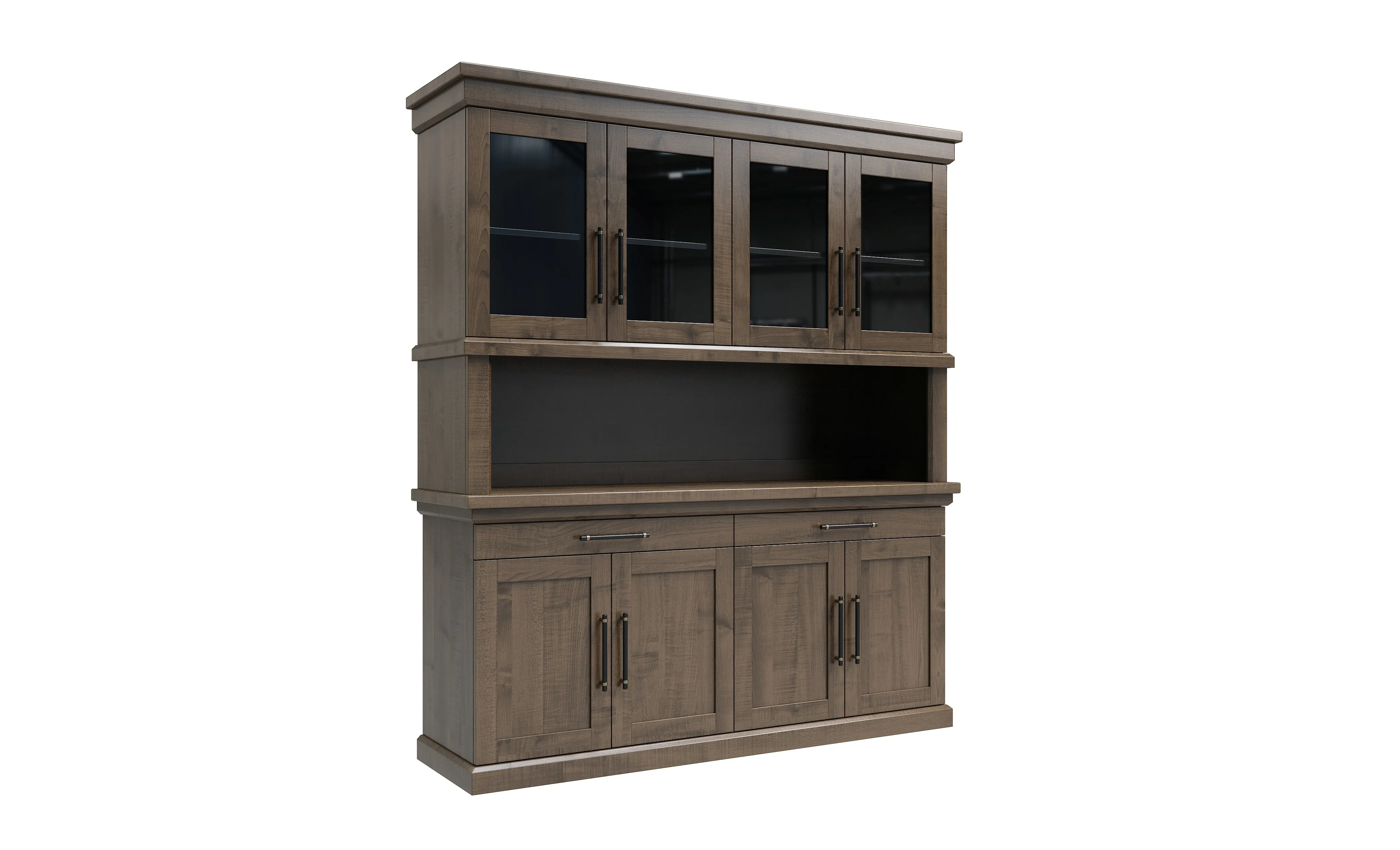 Amish Santorini Solid Hardwood Dining Hutch - No, , , , , Brown Maple, FC32786 Lightbrown, Black Pulls, 5192-MBBG Amish Santorini Solid Hardwood Dining Hutch - 281-518-0542765AL