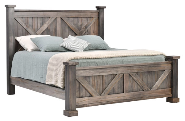 Amish Kimberley Solid Hardwood Bedroom Bed - Wormy Maple, Carbon, King Amish Kimberley Solid Hardwood Bedroom Bed - 281-630-YBA