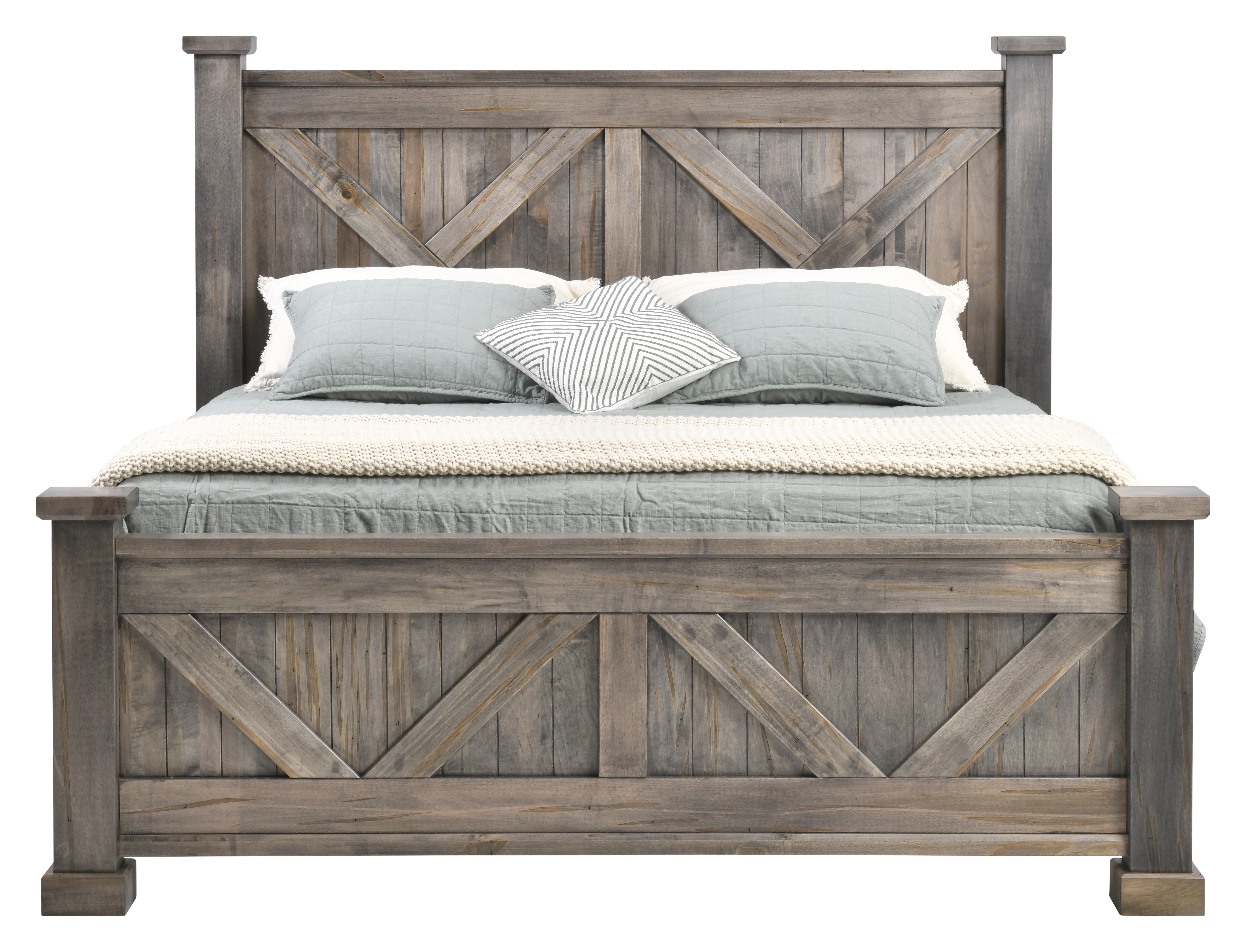 Amish Kimberley Solid Hardwood Bedroom Bed - Wormy Maple, Carbon, King Amish Kimberley Solid Hardwood Bedroom Bed - 281-630-YBA