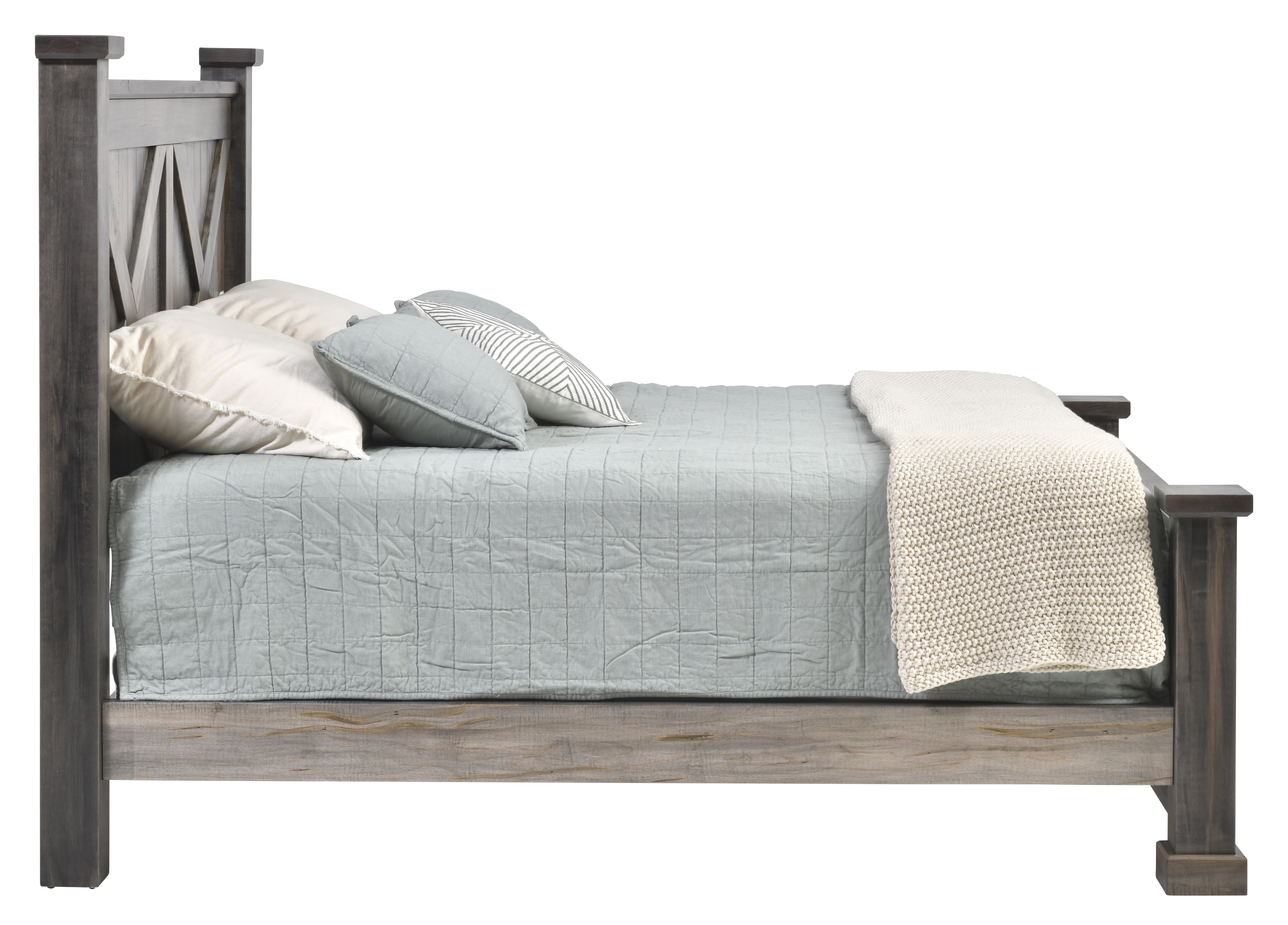 Amish Kimberley Solid Hardwood Bedroom Bed - Wormy Maple, Carbon, King Amish Kimberley Solid Hardwood Bedroom Bed - 281-630-YBA