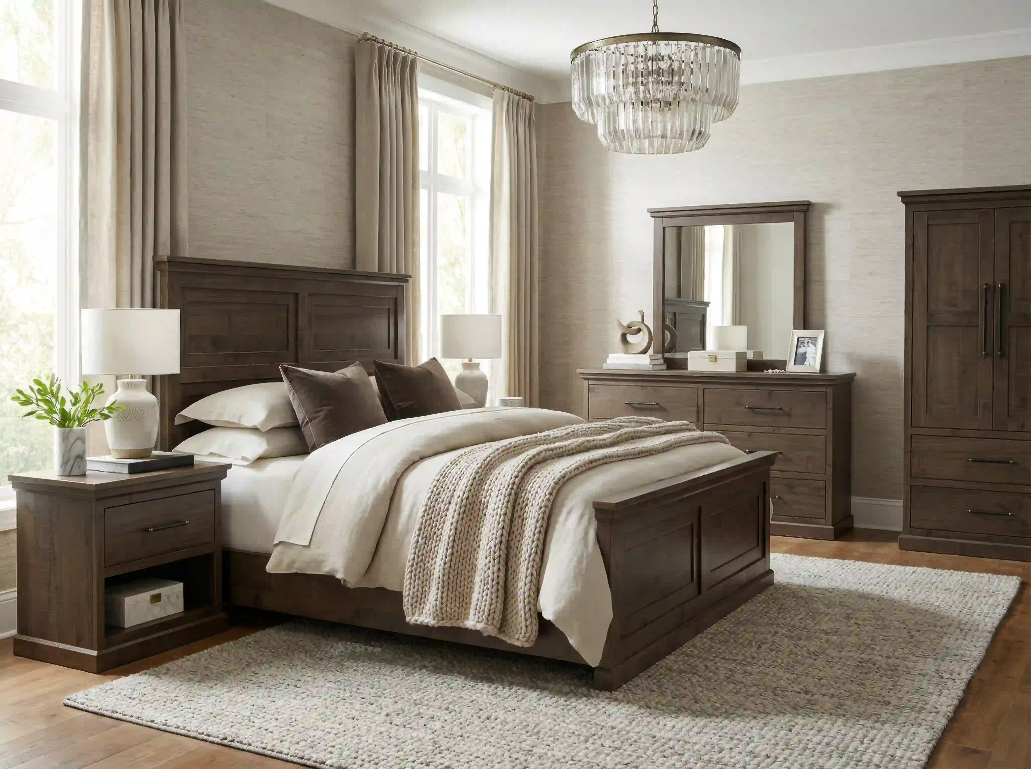 Amish Santorini Solid Hardwood Bedroom Bed - Brown Maple, Lightbrown, King Amish Santorini Solid Hardwood Bedroom Bed - 281-PXKQLOFKF-YBA