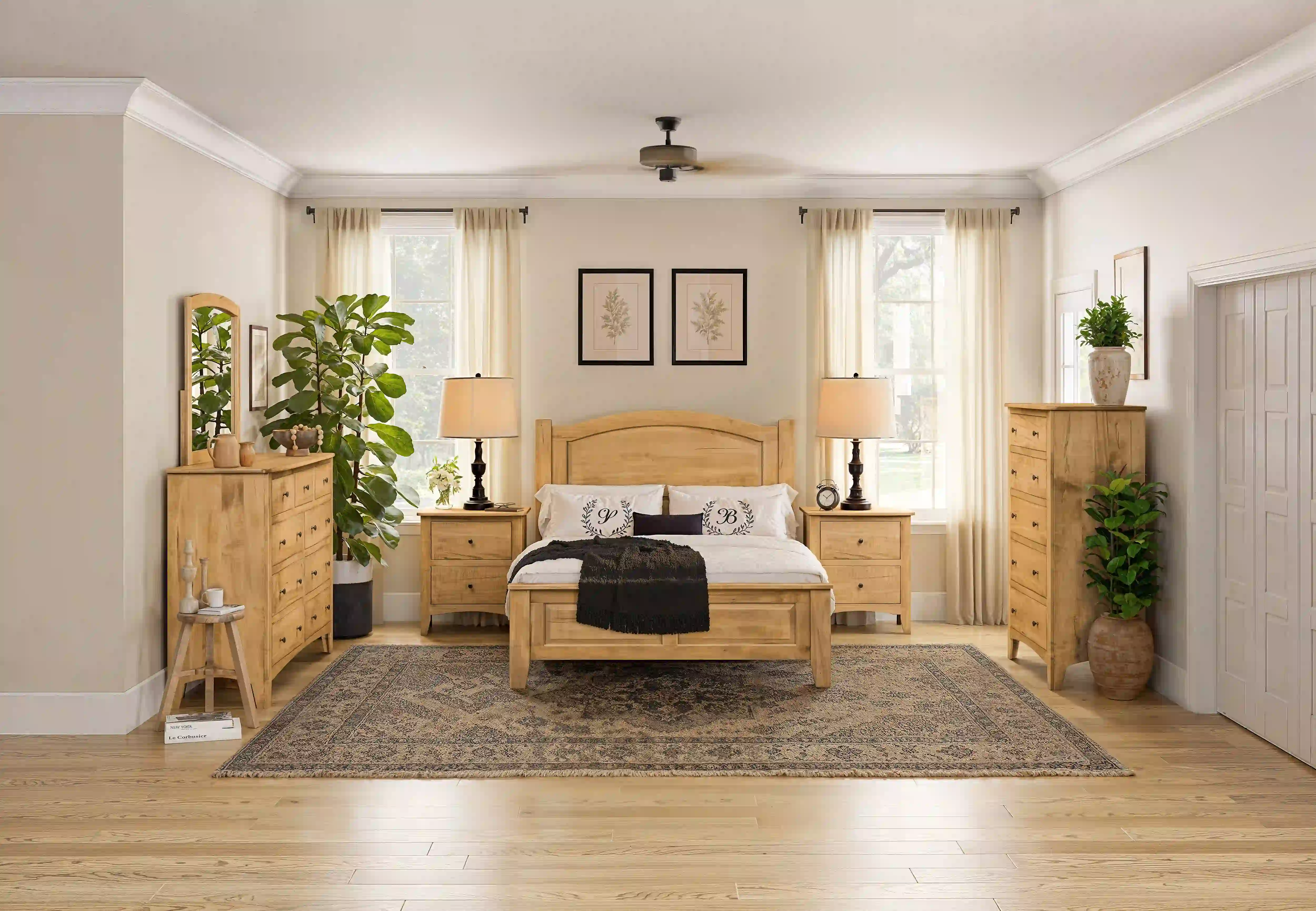 Carlston Bed - Wormy Maple, OCS116 Harvest, Queen with High Footboard Carlston Bed - 310-O-YBA